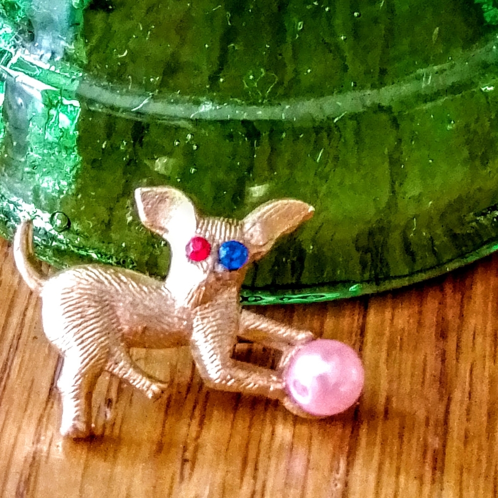 Vintage Pin, Dog Playing with Ball